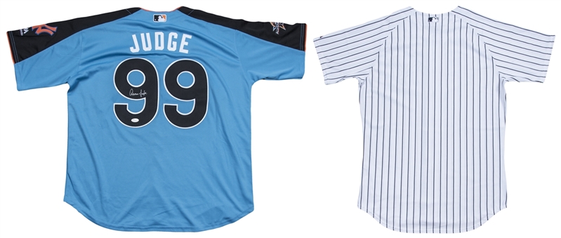 Lot of (2) Aaron Judge Signed 2017 American League All-Star Replica Batting Practice Jersey & Gary Sanchez Signed New York Yankees Pinstripe Jersey (MLB Authenticated, Steiner & JSA)